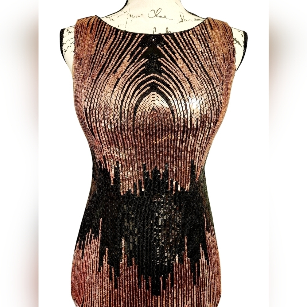 XUCTHHC Sleeveless Black and Rose Gold Sequin Bodycon Gown - Picture 9 of 13